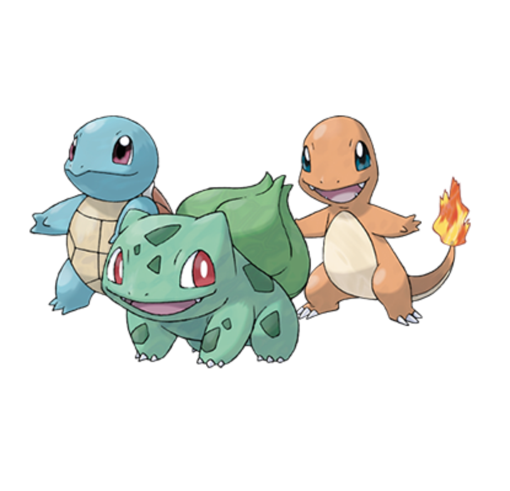 Squirtle, Bulbassauro e Charmander
